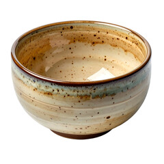 Rustic ceramic bowl with speckled glaze and earthy tones.