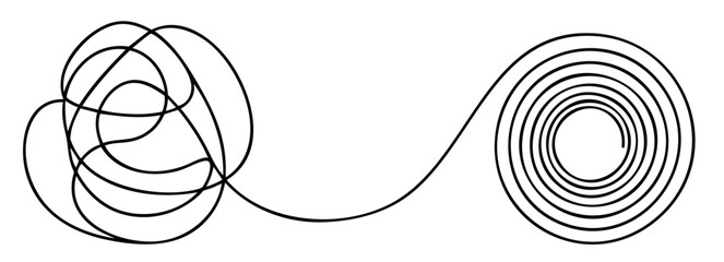 chaotic knot smoothly transitioning into a smooth spiral