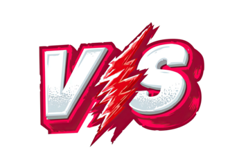 Bold "VS" with red lightning clash on black background