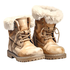Cozy fur-lined tan boots with laces are ready for winter adventures.