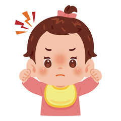 怒る女の子の赤ちゃん　上半身イラスト／Angry Baby Girl　upper body illustration