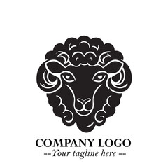 Head of Sheep Logo Symbol in Black on the White Background Minimalist Farm Animal Illustration