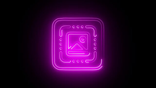 Glowing Neon Image Recognition Icon Isolated on Black Background. HD Video Motion Graphic Animation