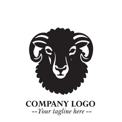 Head of Sheep Logo Symbol in Black on the White Background Minimalist Farm Animal Illustration