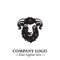Head of Sheep Logo Symbol in Black on the White Background Minimalist Farm Animal Illustration