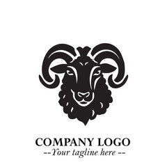 Naklejka premium Head of Sheep Logo Symbol in Black on the White Background Minimalist Farm Animal Illustration