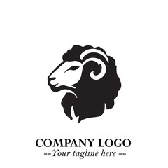 Head of Sheep Logo Symbol in Black on the White Background Minimalist Farm Animal Illustration