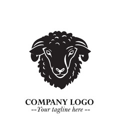 Head of Sheep Logo Symbol in Black on the White Background Minimalist Farm Animal Illustration