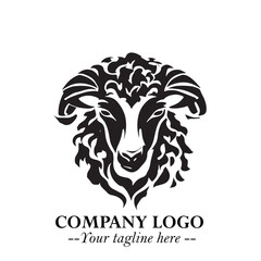 Head of Sheep Logo Symbol in Black on the White Background Minimalist Farm Animal Illustration