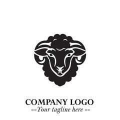 Head of Sheep Logo Symbol in Black on the White Background Minimalist Farm Animal Illustration