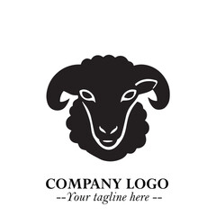 Head of Sheep Logo Symbol in Black on the White Background Minimalist Farm Animal Illustration