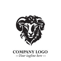 Head of Sheep Logo Symbol in Black on the White Background Minimalist Farm Animal Illustration