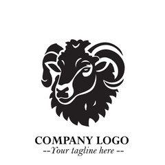 Head of Sheep Logo Symbol in Black on the White Background Minimalist Farm Animal Illustration