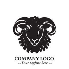 Head of Sheep Logo Symbol in Black on the White Background Minimalist Farm Animal Illustration