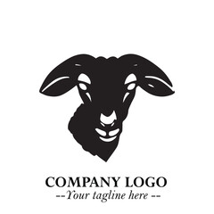Head of Sheep Logo Symbol in Black on the White Background Minimalist Farm Animal Illustration