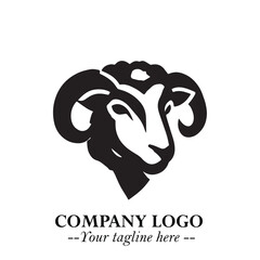 Head of Sheep Logo Symbol in Black on the White Background Minimalist Farm Animal Illustration