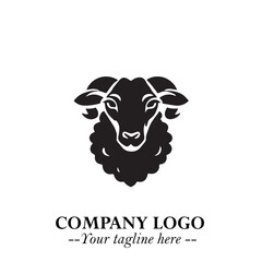 Head of Sheep Logo Symbol in Black on the White Background Minimalist Farm Animal Illustration