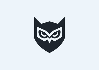 A simple geometric owl logo, symbolizing wisdom and intuition with clean, balanced, and futuristic line design