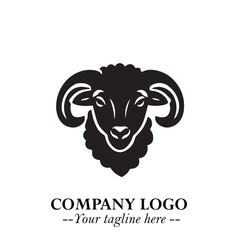 Head of Sheep Logo Symbol in Black on the White Background Minimalist Farm Animal Illustration