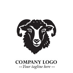 Head of Sheep Logo Symbol in Black on the White Background Minimalist Farm Animal Illustration