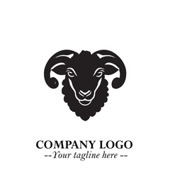 Obraz premium Head of Sheep Logo Symbol in Black on the White Background Minimalist Farm Animal Illustration