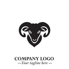 Head of Sheep Logo Symbol in Black on the White Background Minimalist Farm Animal Illustration