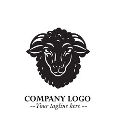 Head of Sheep Logo Symbol in Black on the White Background Minimalist Farm Animal Illustration