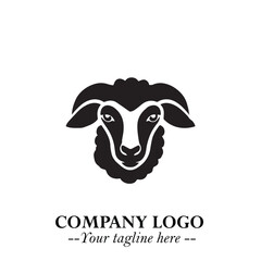 Head of Sheep Logo Symbol in Black on the White Background Minimalist Farm Animal Illustration