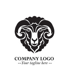 Head of Sheep Logo Symbol in Black on the White Background Minimalist Farm Animal Illustration