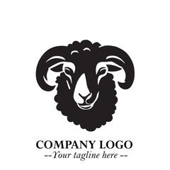 Head of Sheep Logo Symbol in Black on the White Background Minimalist Farm Animal Illustration