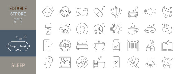 Sleep icon set. Editable line icons. Vector illustration. 