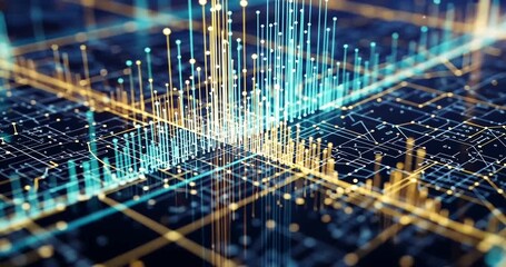 Abstract digital visualization of data flow and connectivity in a futuristic network landscape - Powered by Adobe