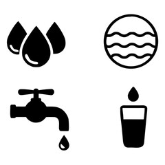 Set vector water icons on white background, vector Illustration