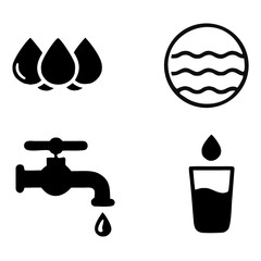 Set vector water icons on white background, vector Illustration