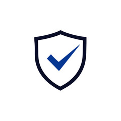 Shield with a checkmark. Safe and protect logo on white background. Vector illustration.
