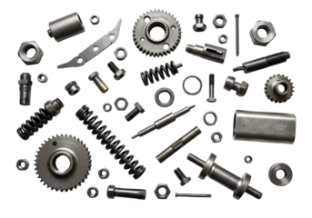 Assortment of Metal Parts on transparent background