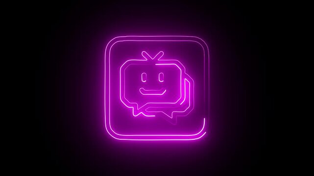 Glowing Neon Bot Icon Isolated on Black Background. HD Video Motion Graphic Animation