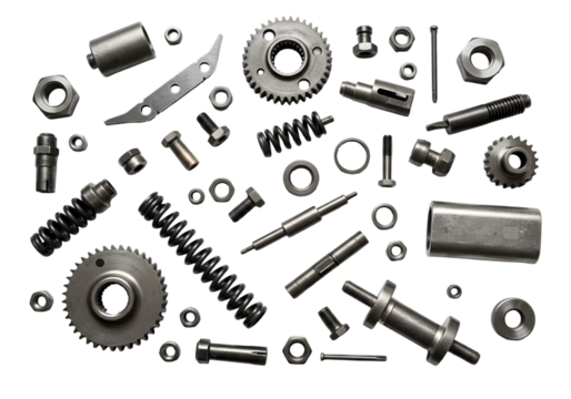 Assortment of Metal Parts on transparent background