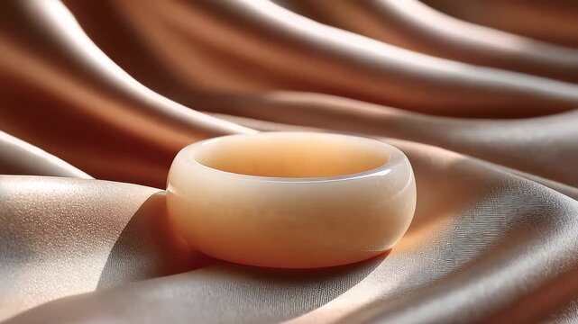 Warm Jade Ring Placed on Smooth Silk