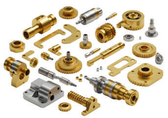 Machined Metal Parts Assortment on transparent background