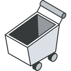Simple Gray Isometric Shopping Cart Illustration with Two Wheels and a Handle Isolated on a Transparent Background Ideal for E-commerce and Retail Design Elements
