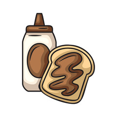 Illustration Of Chocolate Spread Bottle Next To A Slice Of Bread With Chocolate Spread On Top Isolated On Transparent Background Detailed Drawing