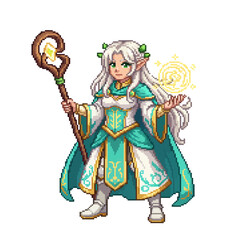pixel art beautiful elf sorceress character game sprite illustration