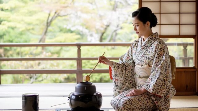 茶道を体験する日本人
