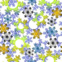 Cut paper snowflakes multicolored on white background