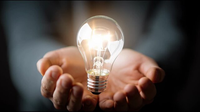 Illuminating Idea: A glowing light bulb held delicately in open hands, representing innovation and creativity, highlighting the power of thought and ingenuity. 