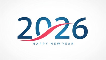 “2026 Happy New Year” Modern Type with Dynamic Red Curve