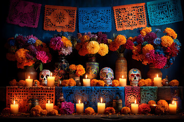 Dia de los muertos ofrenda celebrating departed loved ones