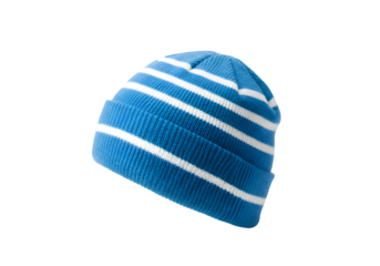 Blue and White Striped Beanie on transparent background