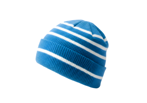 Blue and White Striped Beanie on transparent background